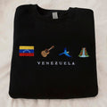 Venezuela Embroidery Sweatshirt, Cozy, Black, Angel Falls, Cuatro, Guacamaya, Arepa, Salto Angel, Guitar, Flag, Emoji, Venezuelan, Venezolano, Gift, Symbol Stitch, Caracas, Maracaibo, Joropo, Pana, Chamo, Hallacas, Ladilla, Symbol Stitch Crewneck Unisex